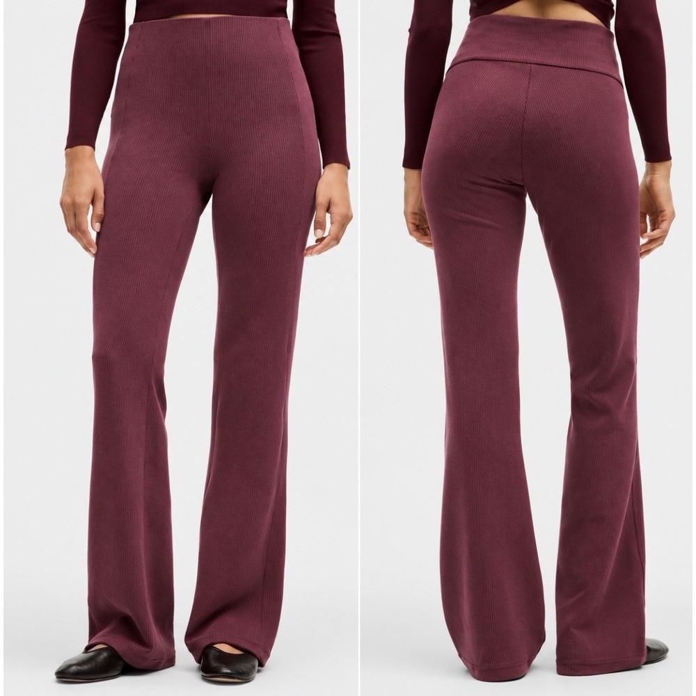 Lululemon Ribbed Softstreme Flared Pant Garnet Red Plum Size 6 High Rise Perfect